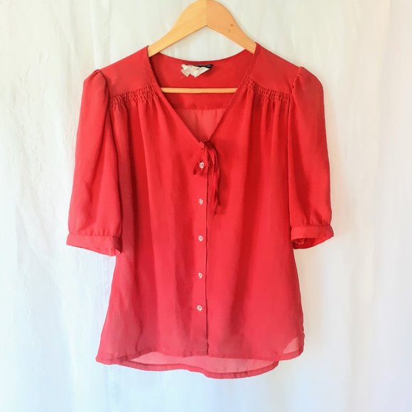 Vintage dark orange short sleeve blouse - Picture 6 of 8